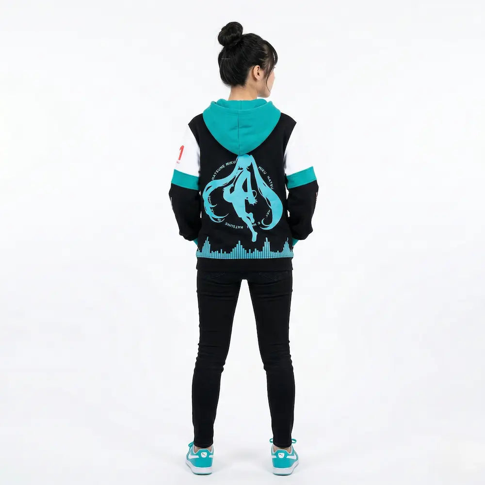 Hatsune Miku Black Blue Hoodie for Woman Back View