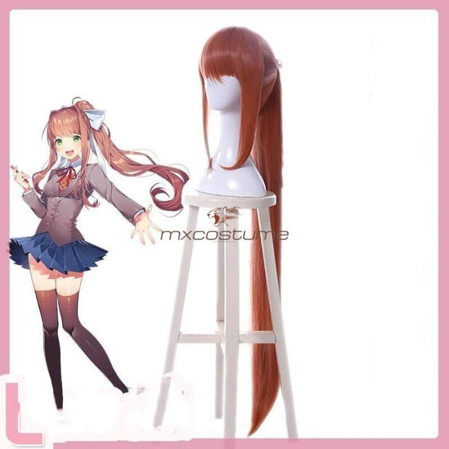 Doki Literature Club Monika Cosplay Brown Red Wig Accessories