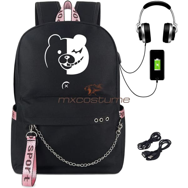 Anime Danganronpa Luminous Backpack Book Bag Laptop School With Usb Charging Port And Headphone